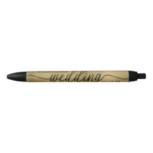 Faux Gold Metal Texture Effect Wedding Favour Black Ink Pen