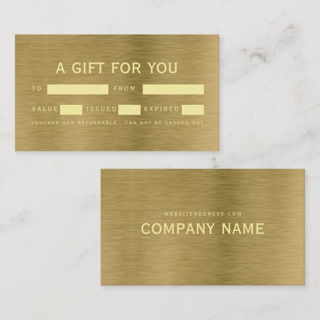 Faux Gold Metal Texture Gift Certificates (Front/Back)