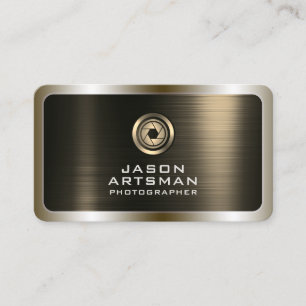 Faux gold metal texture lens logo business card