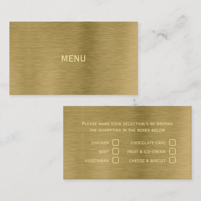 Faux Gold Metal Texture Menu Selection Card (Front/Back)