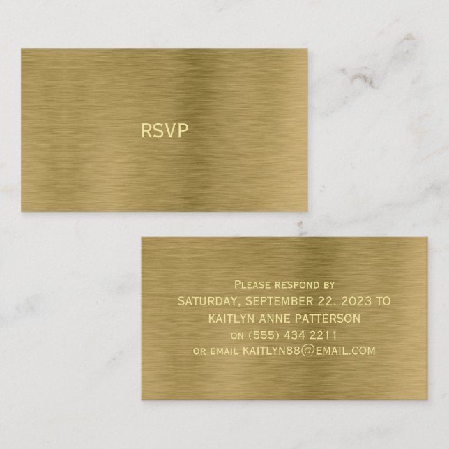 Faux Gold Metal Texture RSVP Card (Front/Back)