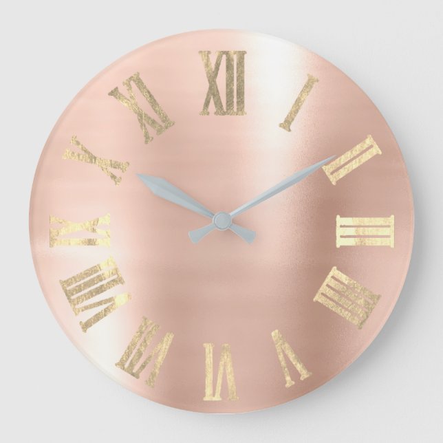 Faux Gold Metallic Beauty Roman Numbers Blush Large Clock (Front)