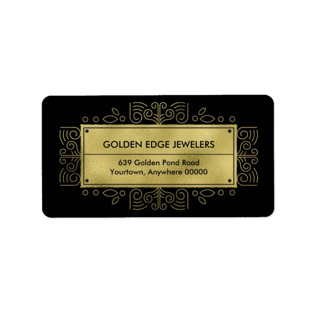 Faux Gold Metallic Black Ornamental Label (Front)
