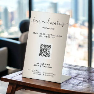 Faux gold metallic chic makeup digital QR price Pedestal Sign