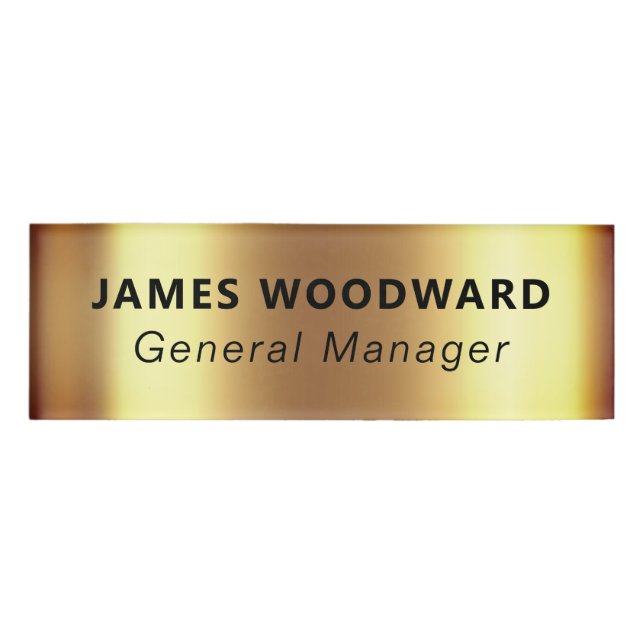 Faux Gold Metallic Employee Staff Magnetic Name Tag (Front)