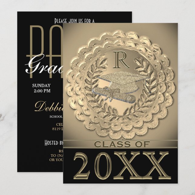 Faux Gold Metallic Graduation Invitation (Front/Back)
