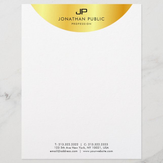 Faux Gold Metallic Look Elegant Monogram Template Custom Letterhead (Front)