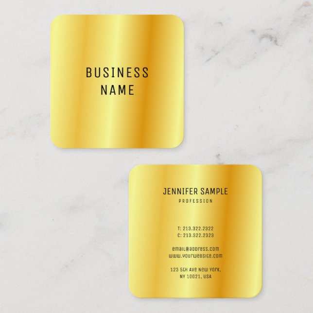 Faux Gold Metallic Look Modern Glamour Corporate Square Business Card (Front/Back)