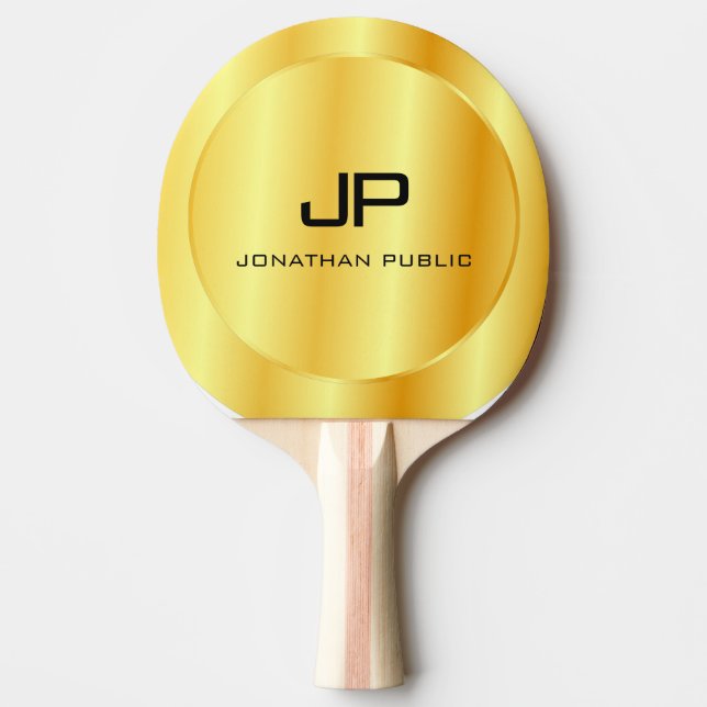Faux Gold Metallic Look Monogram Template Ping Pong Paddle (Front)