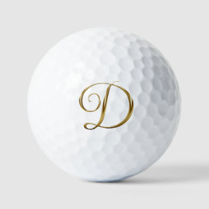 Faux Gold Metallic Monogram D Golf Balls
