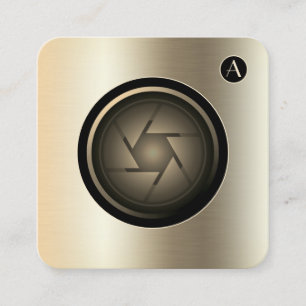 Faux gold metallic texture camera lens square business card