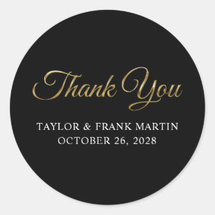 Faux Gold Metallic Wedding Thank You Black Classic Round Sticker