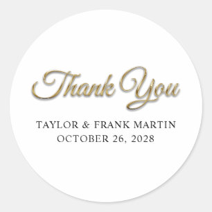 Faux Gold Metallic Wedding Thank You Classic Round Sticker