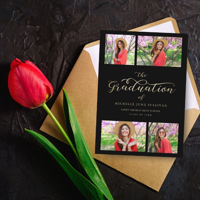 Faux Gold Minimalist Collage Graduation 4 Photos (Creator Uploaded)