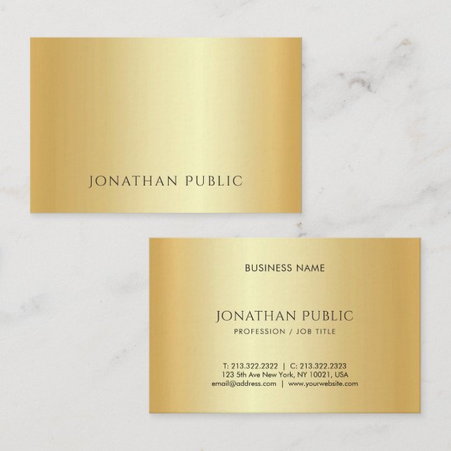 Faux Gold Minimalist Template Luxury Custom Business Card (Front/Back)