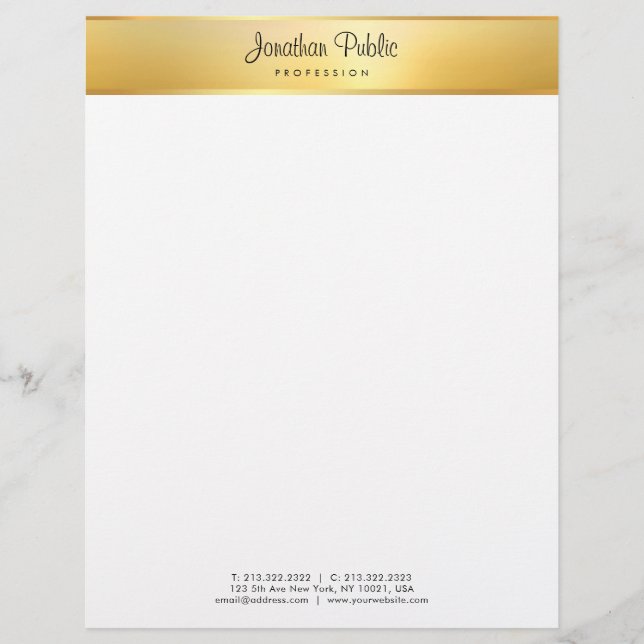 Faux Gold Modern Elegant Calligraphed Name Trendy Custom Letterhead (Front)