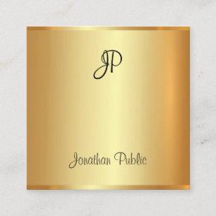 Faux Gold Modern Elegant Handwritten Monogrammed Square Business Card