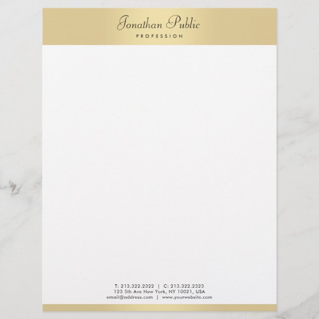Faux Gold Modern Elegant Handwritten Text Template Custom Letterhead (Front)