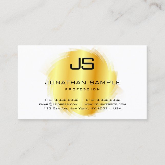 Faux Gold Modern Elegant Monogram Template Business Card (Front)