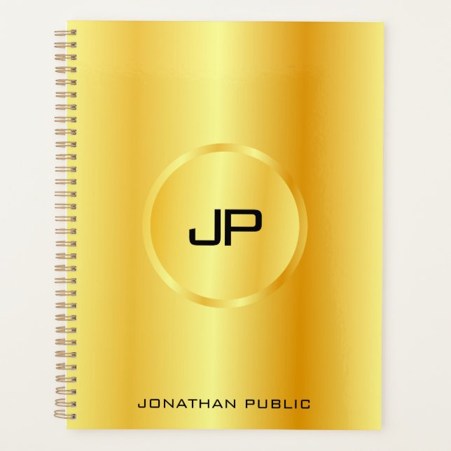Faux Gold Modern Elegant Monogram Trendy Template Planner (Front)