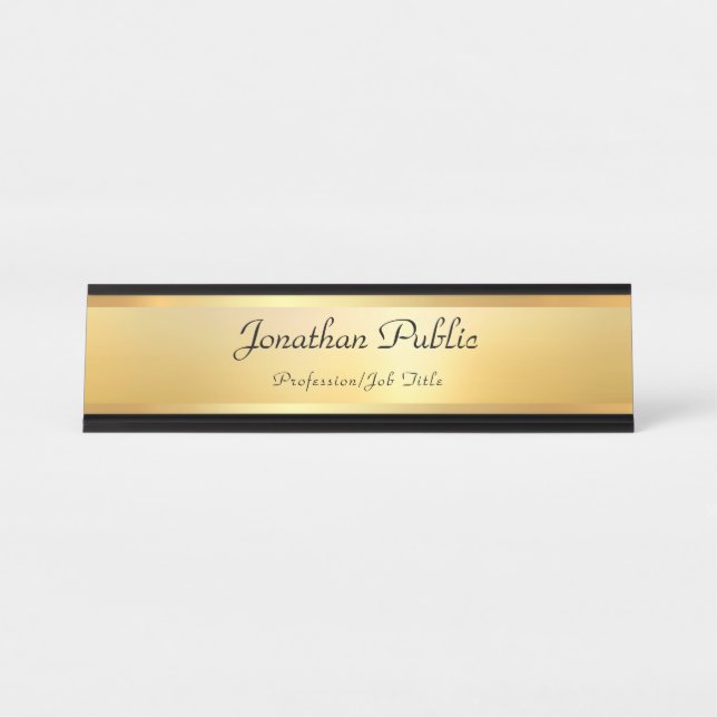 Faux Gold Modern Elegant Template Professional Desk Name Plate (Front)