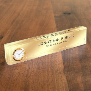 Faux Gold Modern Glamourous Template With Clock Nameplate