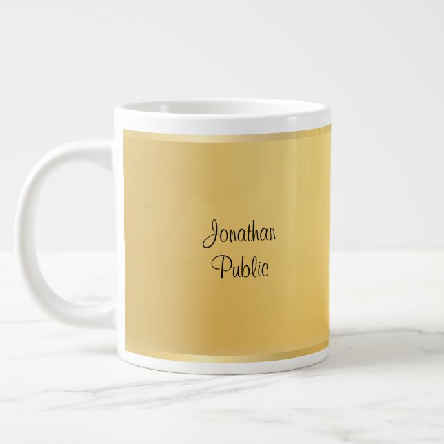 Faux Gold Modern Handwritten Script Template Large Coffee Mug (Left)