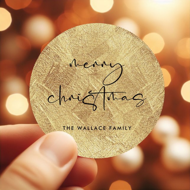Faux Gold Modern Merry Christmas Classic Round Sticker (Creator Uploaded)