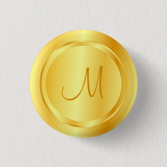 Faux Gold Modern Monogrammed Template Elegant 3 Cm Round Badge (Front)