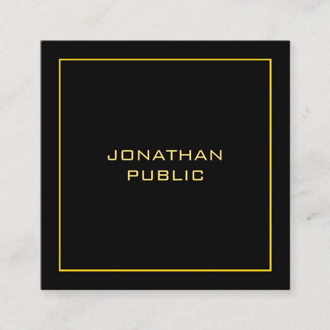 Faux Gold Modern Personalised Black Template Square Business Card (Front)