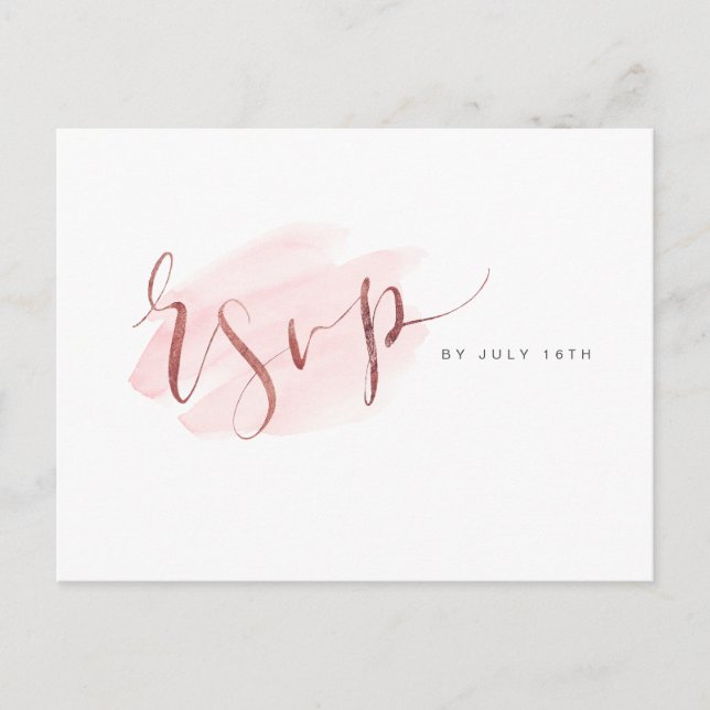 Faux Gold Modern Simple Script wedding RSVP Invitation Postcard (Front)