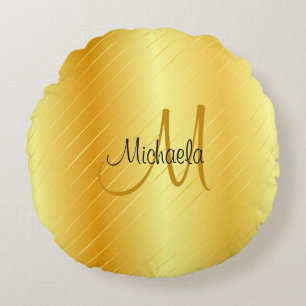 Faux Gold Monogram Elegant Modern Template Round Cushion