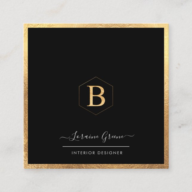 FAUX GOLD MONOGRAM, HONEYCOMB|DIY COLOR SQUARE BUSINESS CARD (Front)