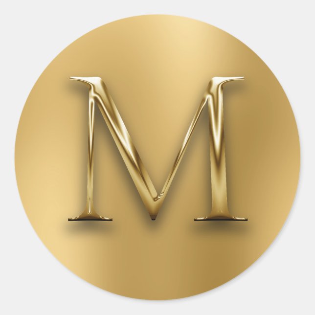 Faux Gold Monogram M on Blur Classic Round Sticker (Front)