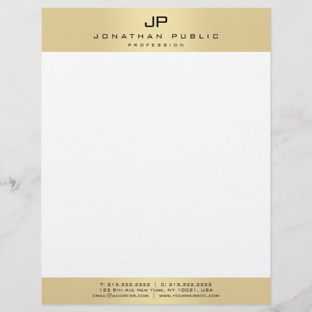 Faux Gold Monogram Modern Personalised Template Custom Letterhead (Front)