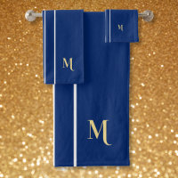 Faux Gold Monogram Navy Blue White Racing Stripes