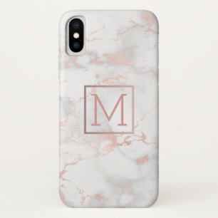 faux gold monogram on pink marble stone Case-Mate iPhone case