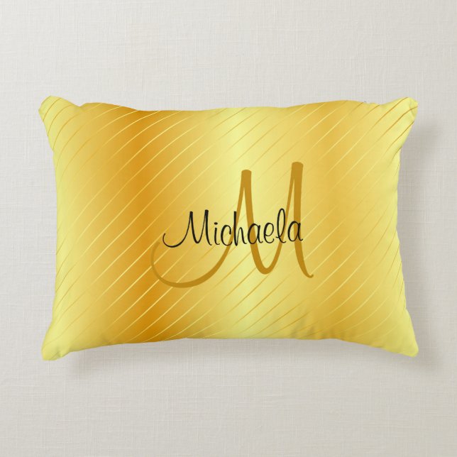 Faux Gold Monogrammed Elegant Modern Template Decorative Cushion (Front)