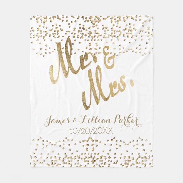 Faux Gold Mr. and Mrs. Monogram Wedding Fleece Blanket (Front)