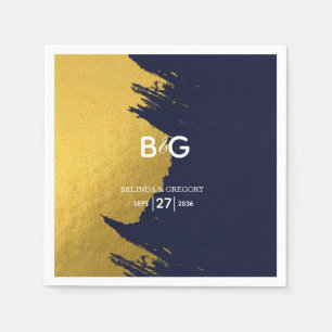 Faux Gold Navy Blue Monogram Wedding  Napkin