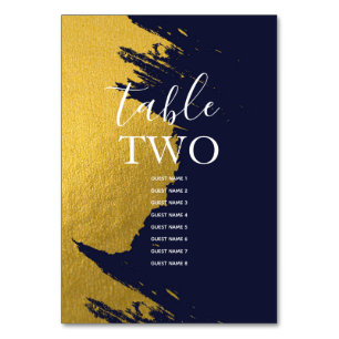 Faux Gold Navy Blue Wedding Guest Names Table Number