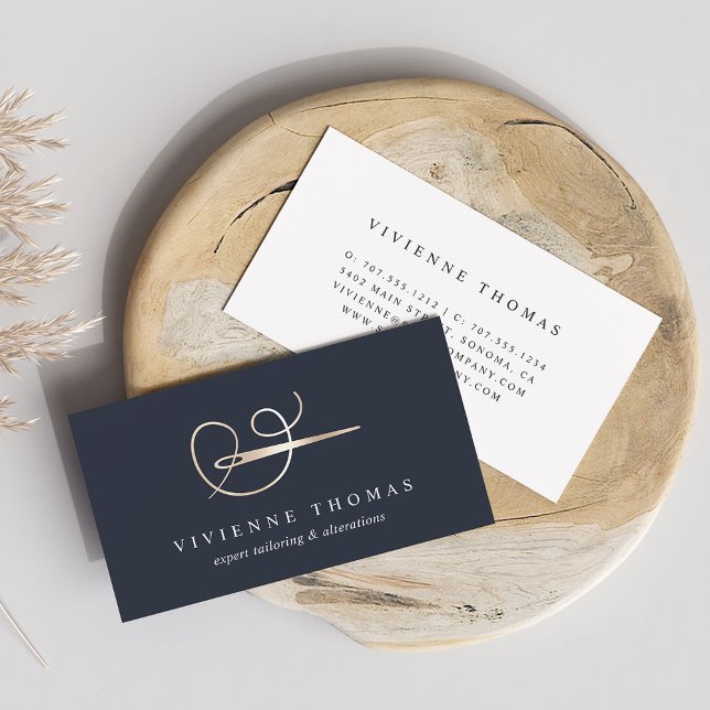 Faux Gold Needle & Thread | Seamstress or Tailor Business Card (Creator Uploaded)