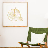 Faux Gold Old Fashioned Unicycle Line Drawing