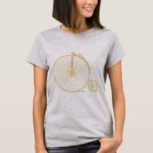 Faux Gold Old Fashioned Unicycle Line Drawing T-Shirt