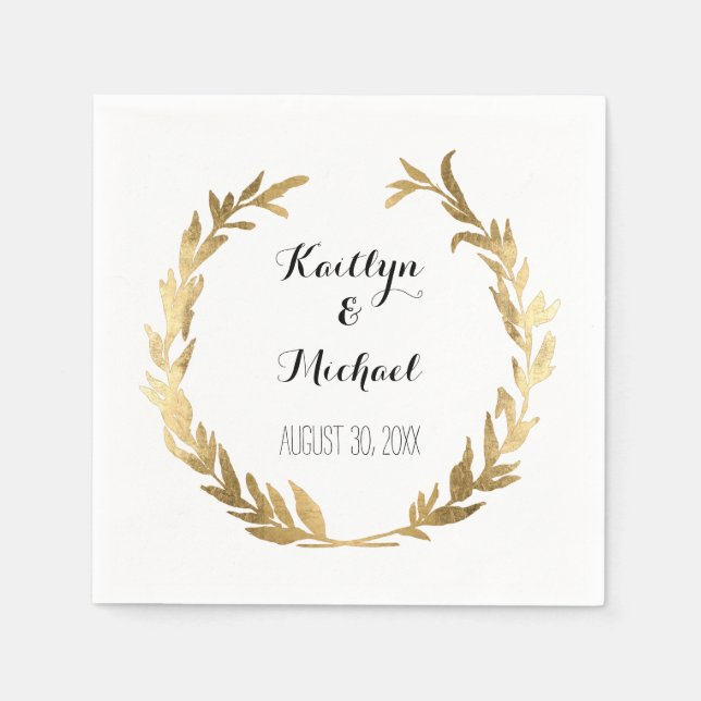 Faux Gold Olive Leaf Laurel Wreath Bride Reception Napkin (Front)
