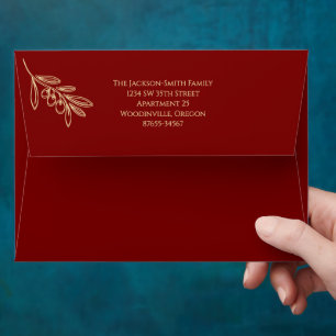 Faux Gold on Red Peace Olive Branch Card Matching Envelope