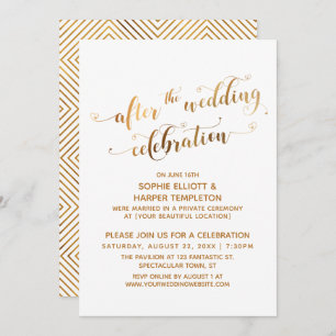 Faux Gold on White After the Wedding Celebration Invitation