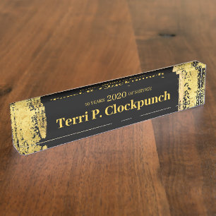 Faux gold paint employee anniversary nameplate