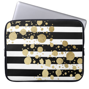 Faux Gold Paint Splatter on Black and White Laptop Sleeve