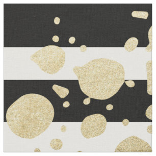 Faux Gold Paint Splatter on Black & White Stripes Fabric